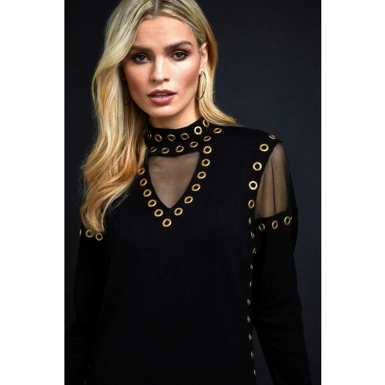 Wallis Black Eyelet Stud Mesh Knitted Dress For Female 6 Wallis Black Eyelet Stud Mesh Knitted Dress For Female - Image 4