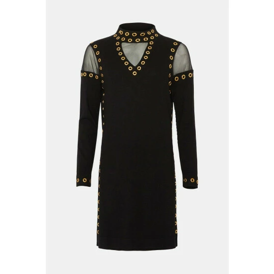 Wallis Black Eyelet Stud Mesh Knitted Dress For Female 7 Wallis Black Eyelet Stud Mesh Knitted Dress For Female - Image 5