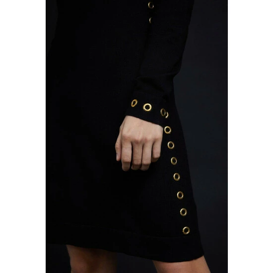 Wallis Black Eyelet Stud Mesh Knitted Dress For Female 8 Wallis Black Eyelet Stud Mesh Knitted Dress For Female - Image 6