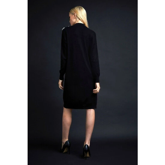 Wallis Pearl Necklace Black High Neck Knitted Dress For Female 5 Wallis Pearl Necklace Black High Neck Knitted Dress For Female - Image 3