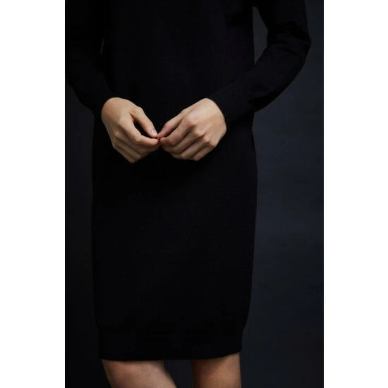 Wallis Pearl Necklace Black High Neck Knitted Dress For Female 8 Wallis Pearl Necklace Black High Neck Knitted Dress For Female - Image 6