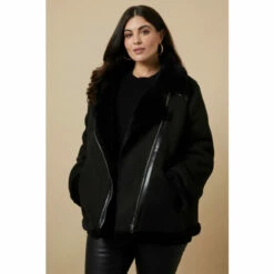 Wallis Curve Faux Fur Aviator Jacket For Female