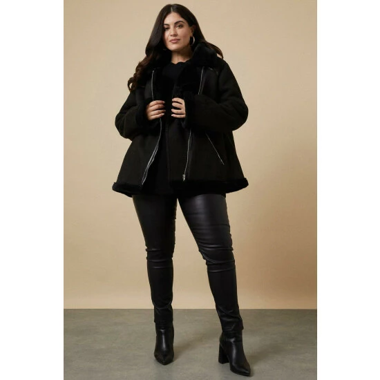 Wallis Curve Faux Fur Aviator Jacket For Female 4 Wallis Curve Faux Fur Aviator Jacket For Female - Image 2