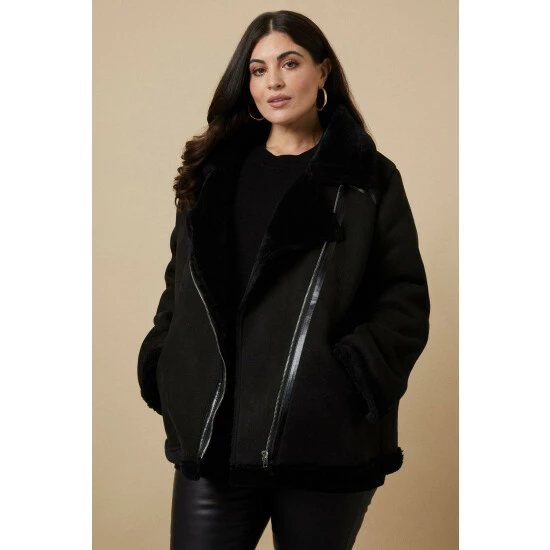 Wallis Curve Faux Fur Aviator Jacket For Female 8 Wallis Curve Faux Fur Aviator Jacket For Female - Image 6