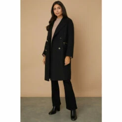 Wallis Double Breasted Zip Pocket Midi Coat For Female
