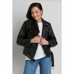 Wallis Petite Faux Leather Biker Jacket For Female