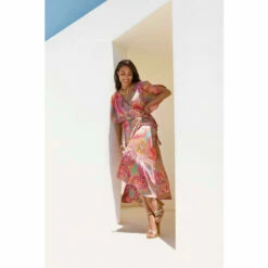 Wallis Petite Pink Paisley Cape Sleeve Dress For Female