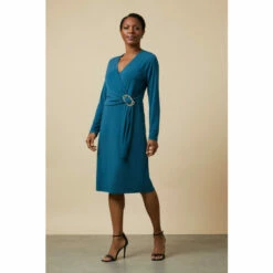 Wallis Teal Buckle Jersey Wrap Midi Dress For Female