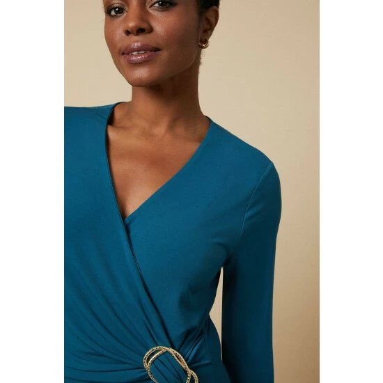 Wallis Teal Buckle Jersey Wrap Midi Dress For Female 6 Wallis Teal Buckle Jersey Wrap Midi Dress For Female - Image 4