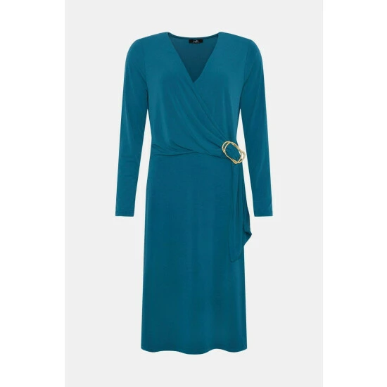 Wallis Teal Buckle Jersey Wrap Midi Dress For Female 7 Wallis Teal Buckle Jersey Wrap Midi Dress For Female - Image 5