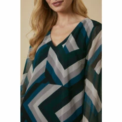 Wallis Green Geometric V Neck Shift Dress For Female -Cheap Wallis Store unnamed file 3736