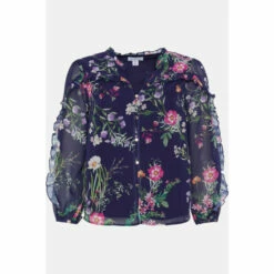 Wallis Petite Navy Floral Frill Detail Blouse For Female -Cheap Wallis Store unnamed file 377