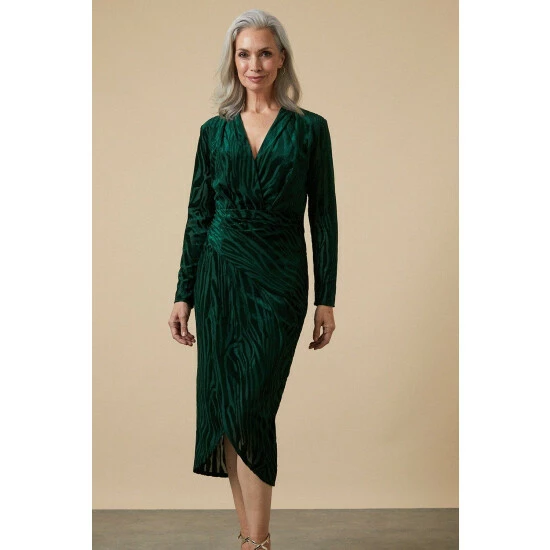 Wallis Green Zebra Devore Wrap Dress For Female 3 Wallis Green Zebra Devore Wrap Dress For Female