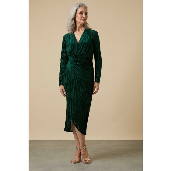 Wallis Green Zebra Devore Wrap Dress For Female 4 Wallis Green Zebra Devore Wrap Dress For Female - Image 2