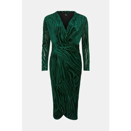 Wallis Green Zebra Devore Wrap Dress For Female 7 Wallis Green Zebra Devore Wrap Dress For Female - Image 5