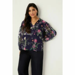 Wallis Petite Navy Floral Frill Detail Blouse For Female -Cheap Wallis Store unnamed file 380