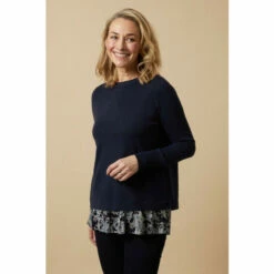 Wallis Navy Paisley Woven Back Jumper For Female