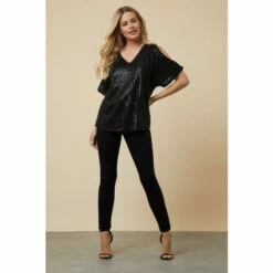 Wallis Petite Sequin Cold Shoulder Top For Female -Cheap Wallis Store unnamed file 3830