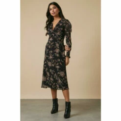 Wallis Brown Floral Twist Front Midi Dress For Female