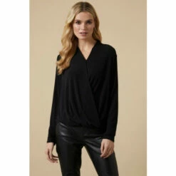 Wallis Black Long Sleeve Jersey Wrap Top For Female -Cheap Wallis Store unnamed file 3926