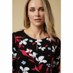 Wallis Black Floral Key Hole Tie Front Jersey Top For Female -Cheap Wallis Store unnamed file 3943