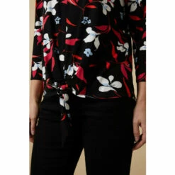 Wallis Black Floral Key Hole Tie Front Jersey Top For Female -Cheap Wallis Store unnamed file 3945