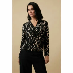Wallis Petite Black Swirl Jersey Wrap Top For Female
