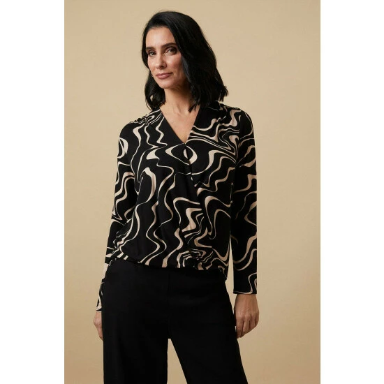Wallis Petite Black Swirl Jersey Wrap Top For Female 8 Wallis Petite Black Swirl Jersey Wrap Top For Female - Image 6