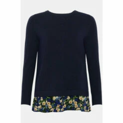Wallis Petite Navy Floral Woven Back Jumper For Female -Cheap Wallis Store unnamed file 3964