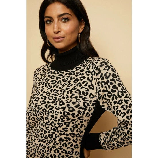 Wallis Petite Animal Panel Knitted Roll Neck Dress For Female 6 Wallis Petite Animal Panel Knitted Roll Neck Dress For Female - Image 4