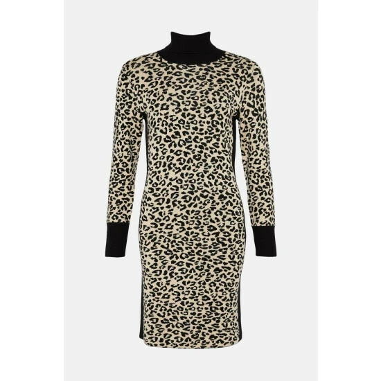 Wallis Petite Animal Panel Knitted Roll Neck Dress For Female 7 Wallis Petite Animal Panel Knitted Roll Neck Dress For Female - Image 5