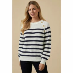 Wallis Petite Striped Button Crew Neck Jumper For Female -Cheap Wallis Store unnamed file 4038