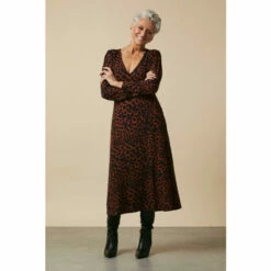 Wallis Petite Neutral Animal Split Hem Jersey Midi Dress For Female