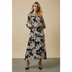 Wallis Floral Metallic Stripe Wrap Dress For Female