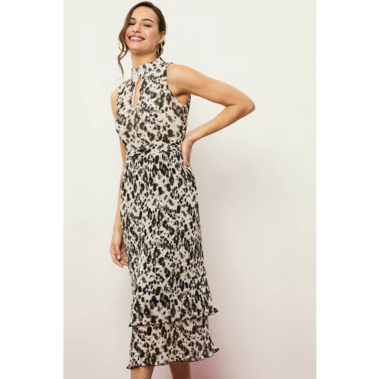 Wallis Animal Pleated Halter Neck Layer Dress For Female 4 Wallis Animal Pleated Halter Neck Layer Dress For Female - Image 2