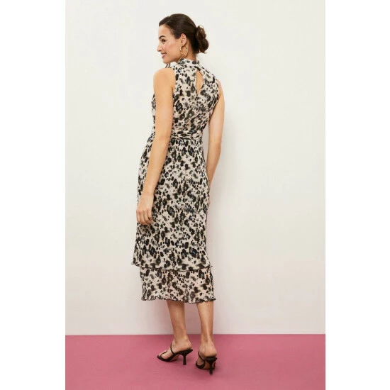 Wallis Animal Pleated Halter Neck Layer Dress For Female 5 Wallis Animal Pleated Halter Neck Layer Dress For Female - Image 3