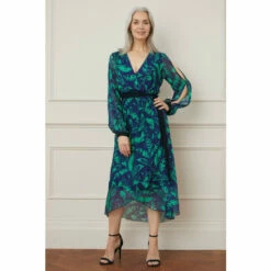 Wallis Silk Mix Feather Print Split Sleeve Wrap Midi Dress For Female -Cheap Wallis Store unnamed file 413