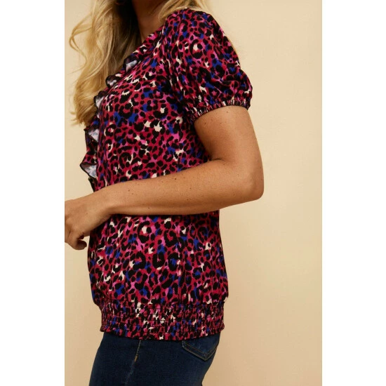 Wallis Petite Pink Leopard Jersey Frill Top For Female 6 Wallis Petite Pink Leopard Jersey Frill Top For Female - Image 4