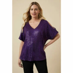 Wallis Petite Sequin Cold Shoulder Top For Female -Cheap Wallis Store unnamed file 4296