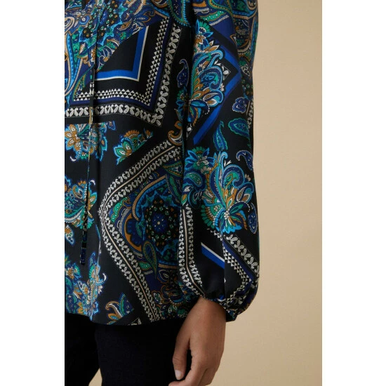 Wallis Petite Teal Paisley Lace Trim Tie Neck Blouse For Female 7 Wallis Petite Teal Paisley Lace Trim Tie Neck Blouse For Female - Image 5