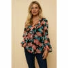 Wallis Petite Black Floral Ruffle Front Top For Female