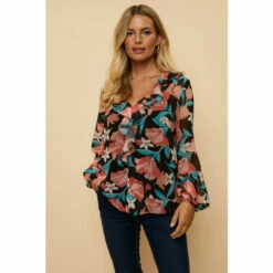 Wallis Petite Black Floral Ruffle Front Top For Female -Cheap Wallis Store unnamed file 4369