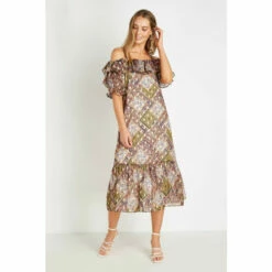 Wallis Paisley Patchwork Ruffle Cold Shoulder Dress For Female -Cheap Wallis Store unnamed file 4375