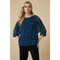 Wallis Blue Geometric Overlayer Top For Female
