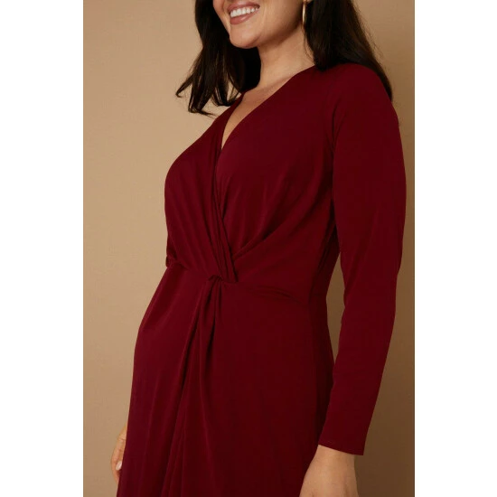 Wallis Curve Wine Jersey Knot Dress For Female 6 Wallis Curve Wine Jersey Knot Dress For Female - Image 4