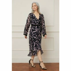Wallis Silk Mix Feather Print Split Sleeve Wrap Midi Dress For Female -Cheap Wallis Store unnamed file 442
