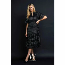 Wallis Metallic Stripe Ruffle Hem Midi Dress For Female