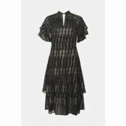 Wallis Metallic Stripe Ruffle Hem Midi Dress For Female -Cheap Wallis Store unnamed file 4425