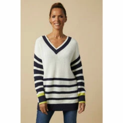 Wallis Ivory Striped V Neck Jumper For Female