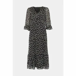 Wallis Tall Mono Spot Ruffle Sleeve Tea Dress For Female -Cheap Wallis Store unnamed file 4444